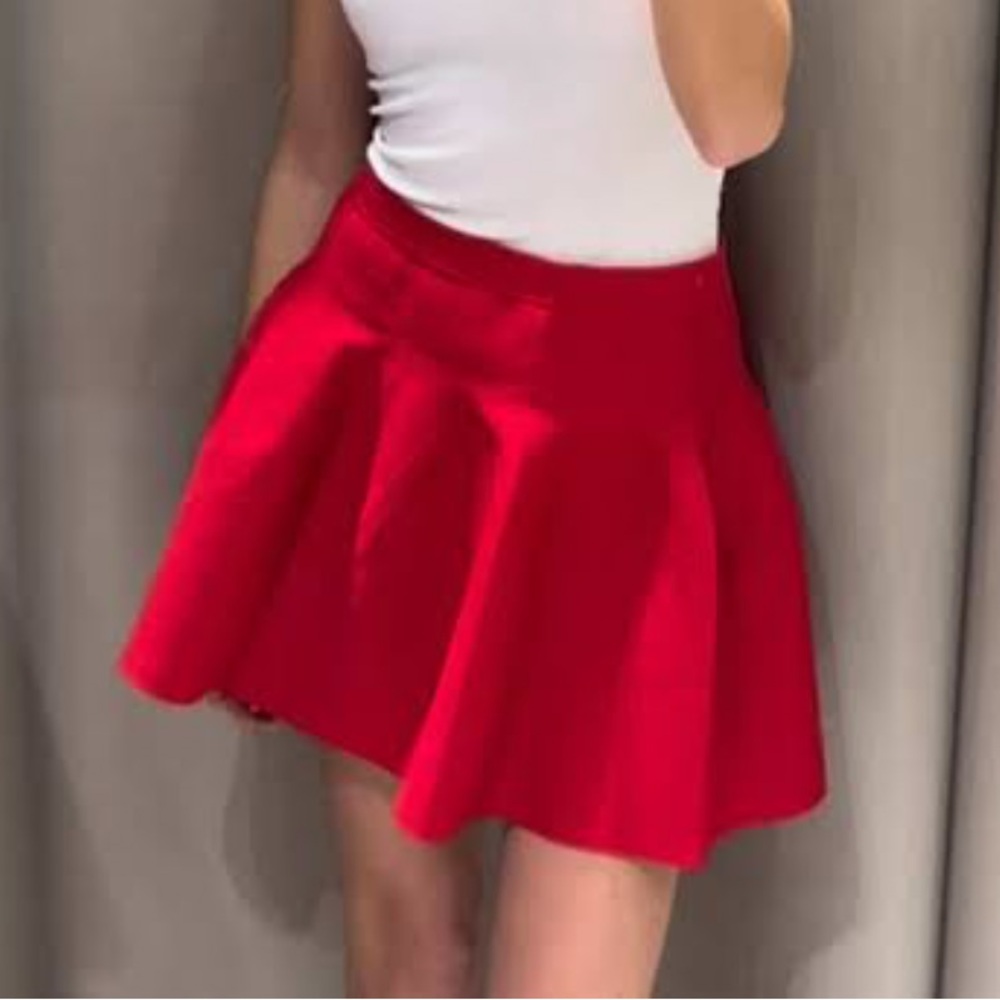 NEW ZARA ZW COLLECTION RED KNIT SKATER MINI SKIRT
